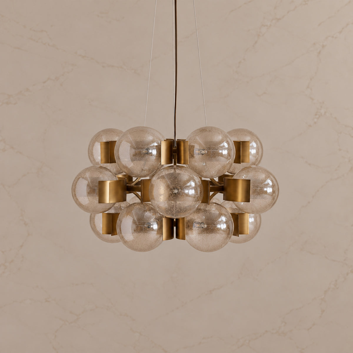 Allis seeded glass globe chandelier with lights off | CARRA HOME