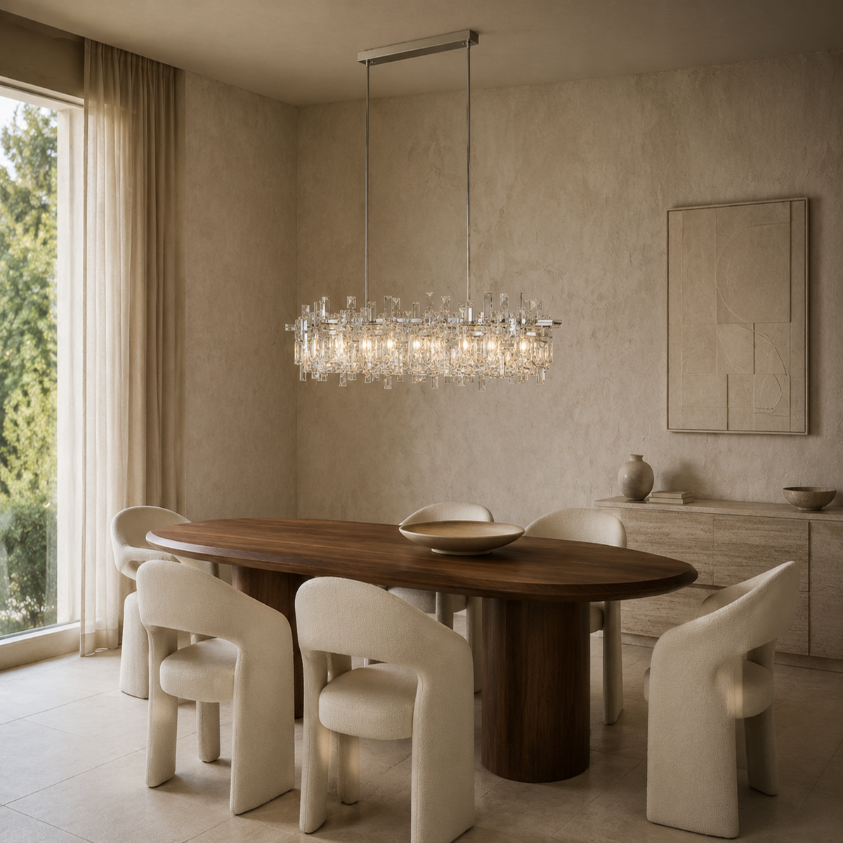 modern chrome crystal linear chandelier formal dining room