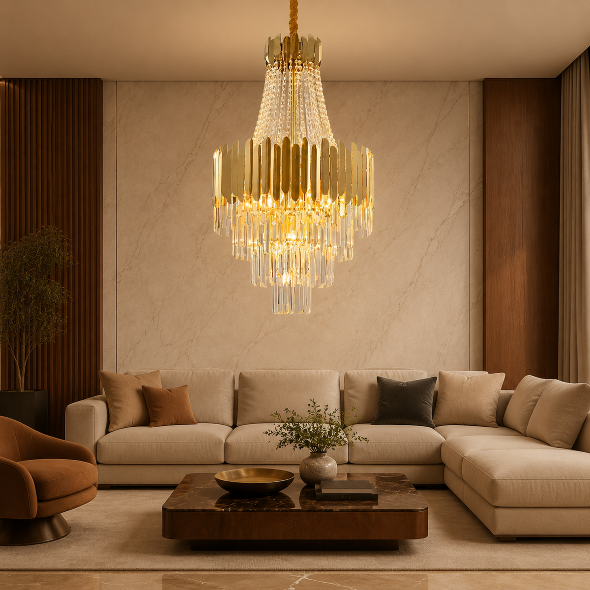 modern gold crystal tiered round chandelier living room