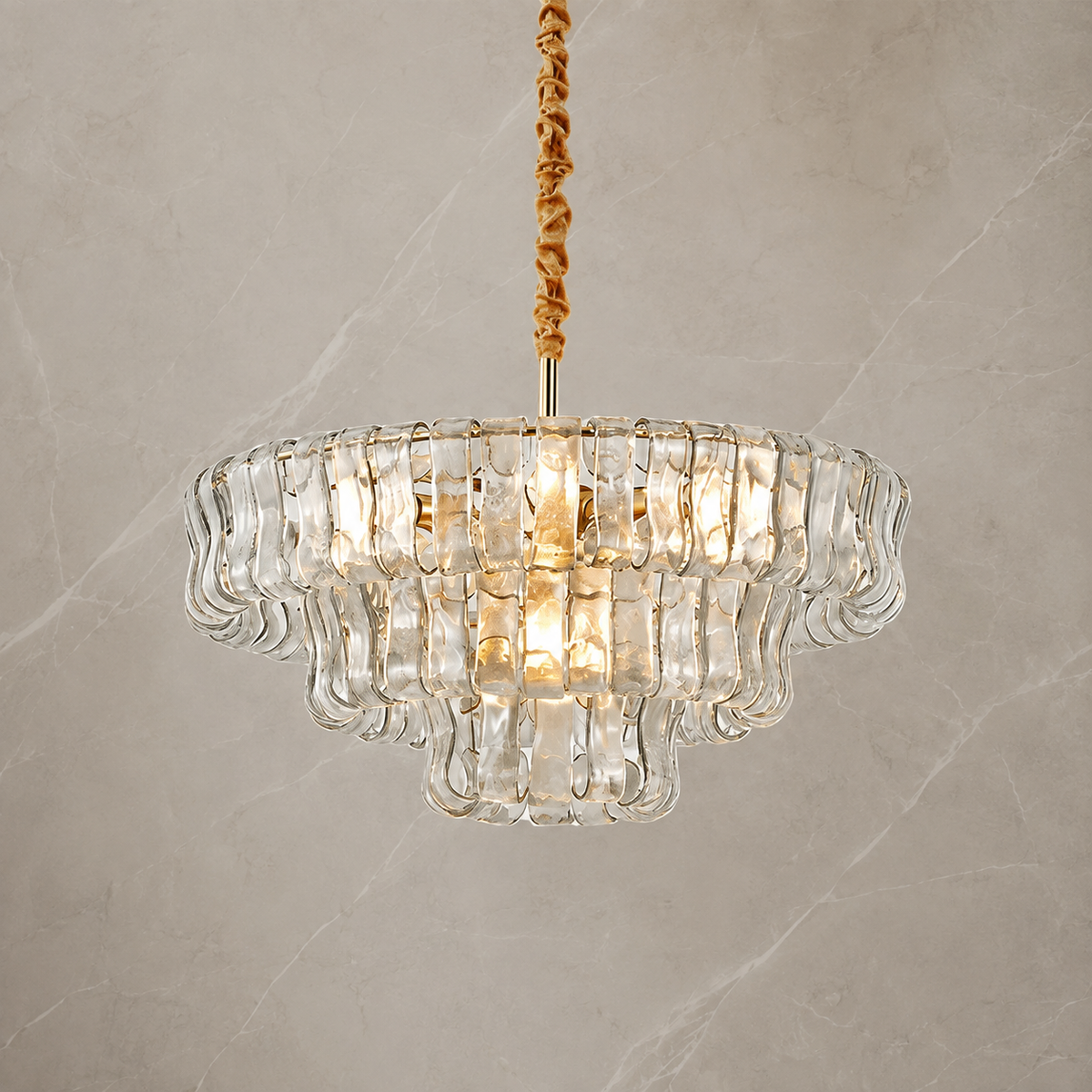 ghiaccio round chandelier 60cm clear light on
