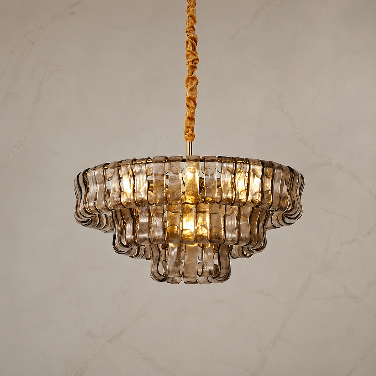 ghiaccio round chandelier 60cm smoke light on