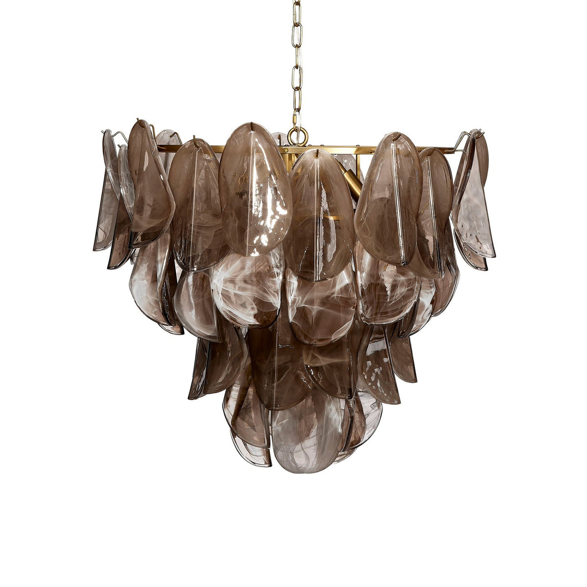 Magnolia taupe glass petal chandelier front view unlit | CARRA HOME