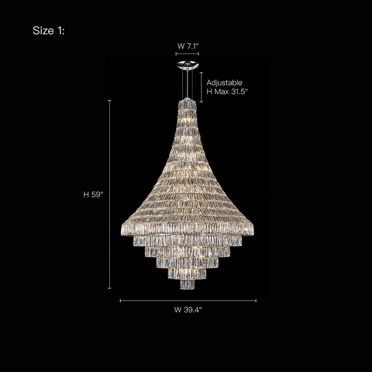 size luxury chrome crystal tapered tiered chandelier size 1
