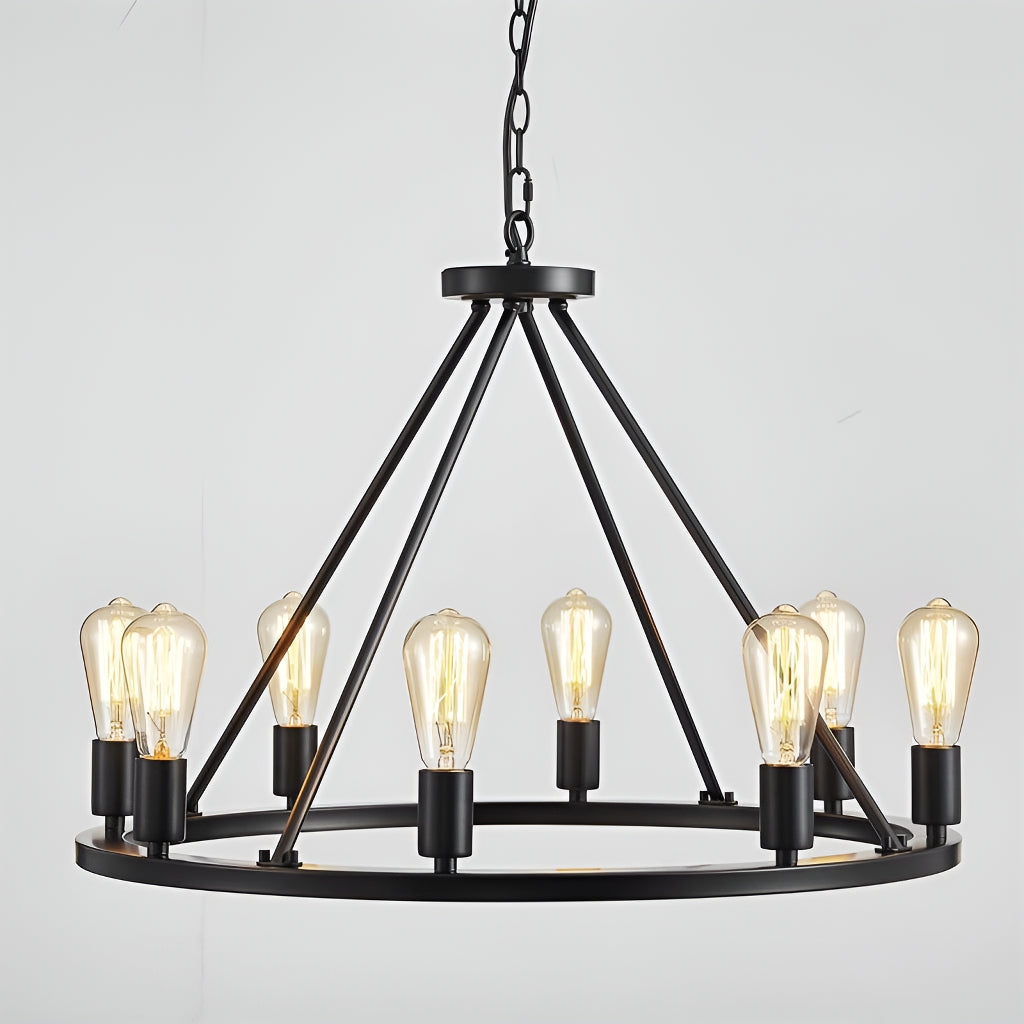 12 Lights Wagon Wheel Chandelier Black Round Globe Wrought Iron Pendant Lights light-on | Sofary Lighting