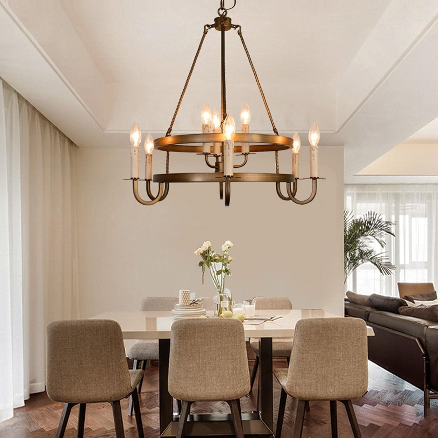 【Open Box - Big Discount】2-Tier Bronze Wagon Wheel Chandelier