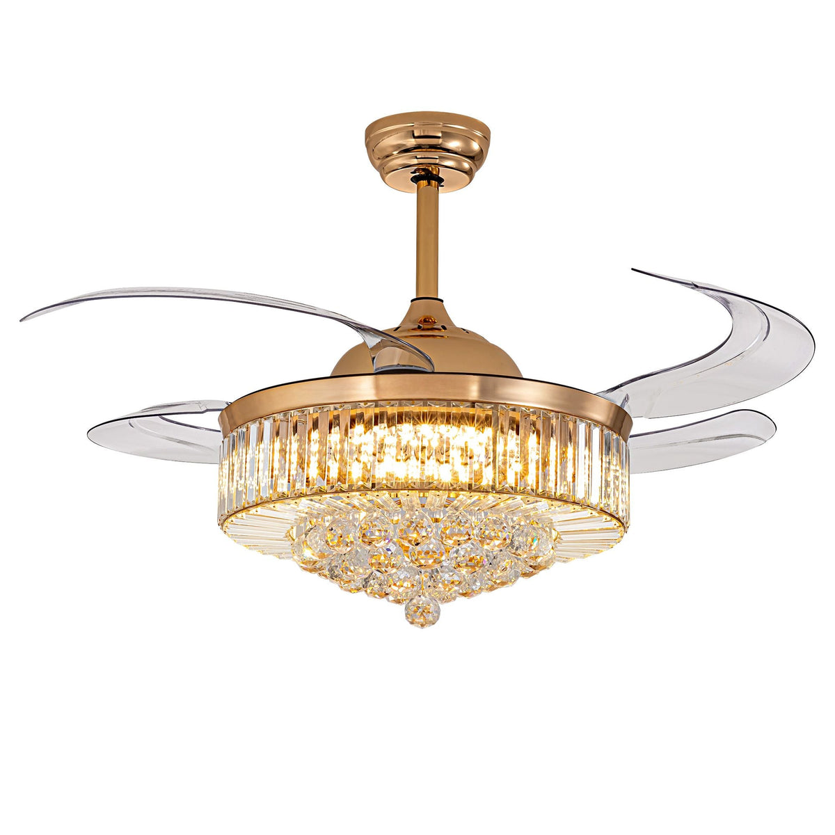 Luxury Crystal Ceiling Fan with Lights DC Motor & Dimmable LED Fandelier