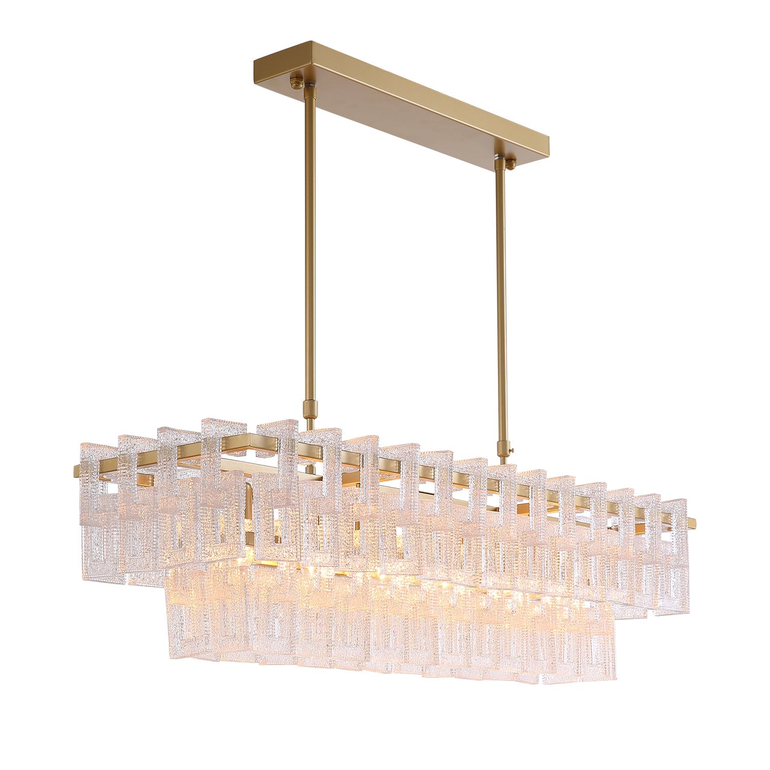 Modern Rectangular Crystal Linear Chandelier - Pendant Light- 45 degrees white background