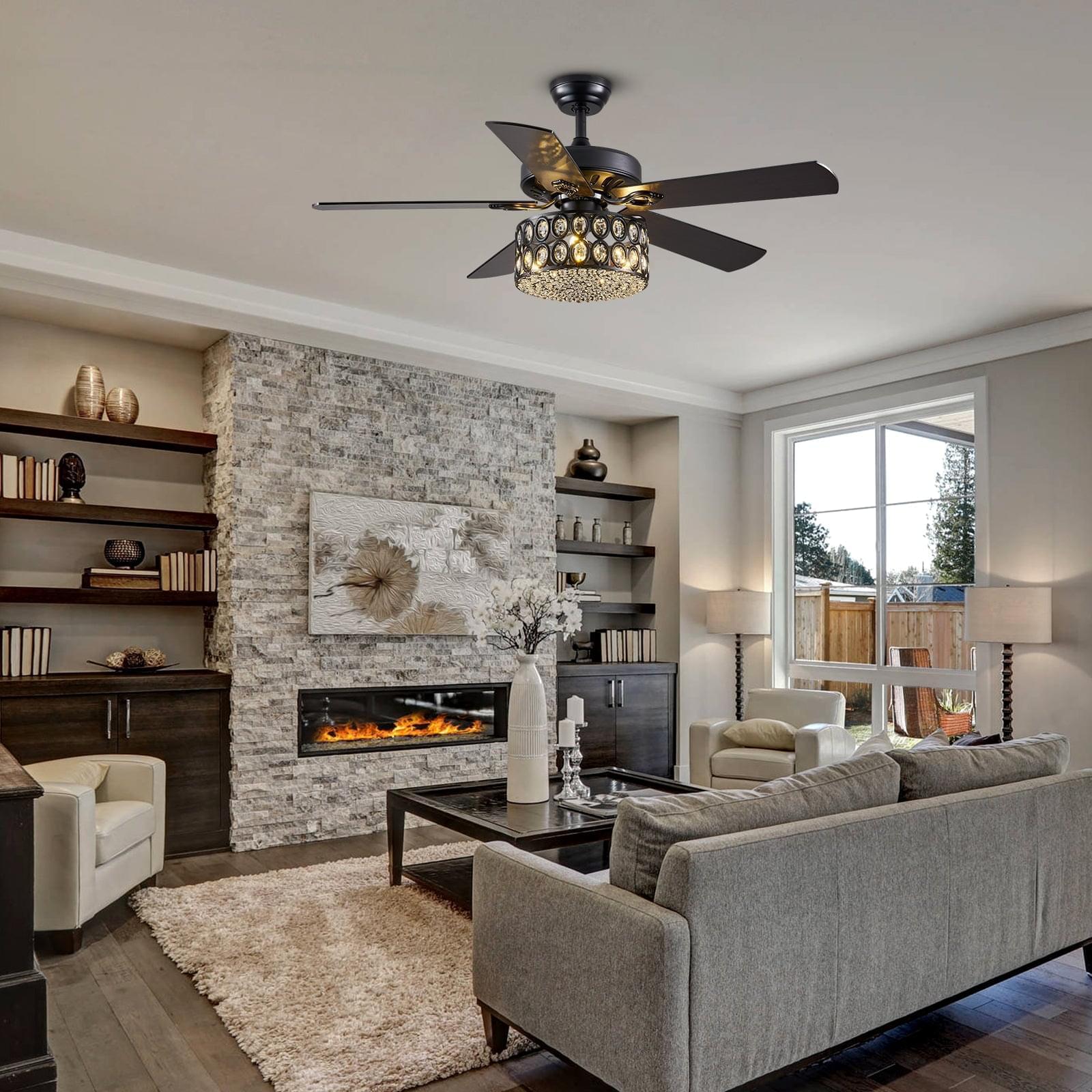 5 - Blade Drum Oval Crystal Ceiling Fan with Remote Control