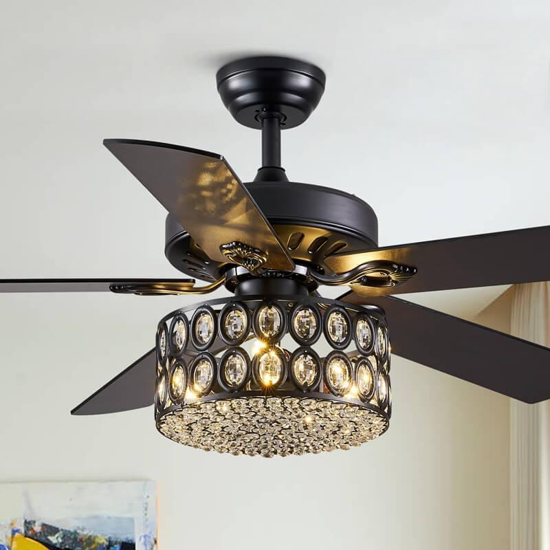 5 - Blade Drum Oval Crystal Ceiling Fan with Remote Control