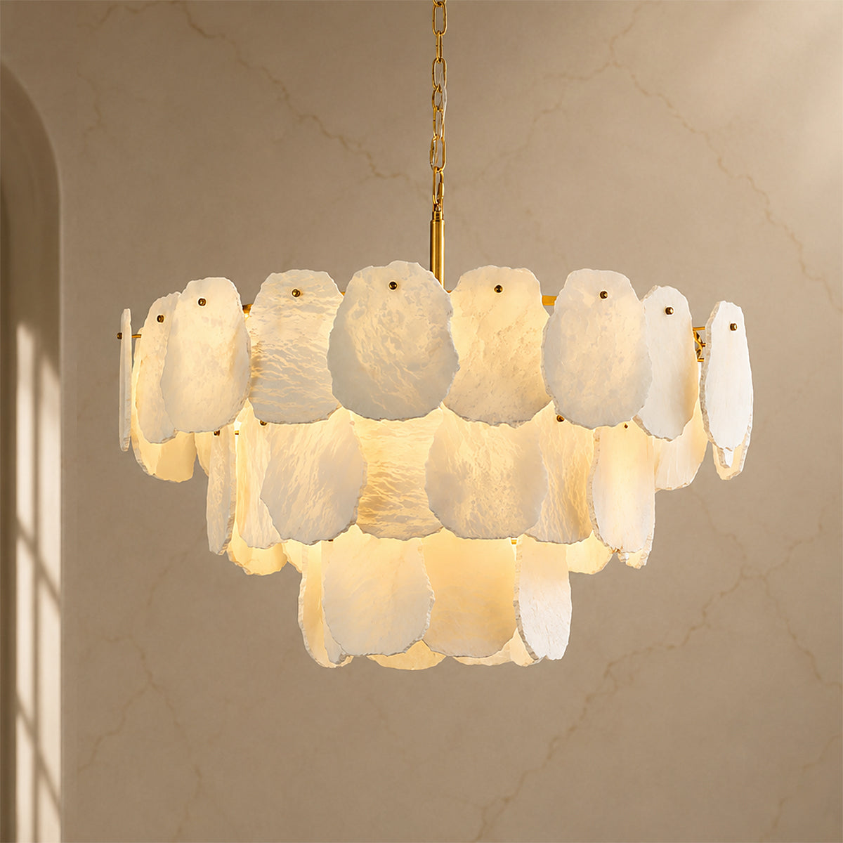 Vela Alabaster Layered Round Chandelier