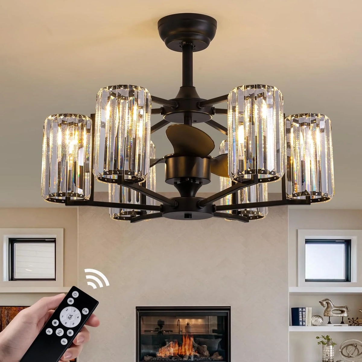 LumiBreeze 27 inch Crystal Fan Chandelier - CARRA HOME