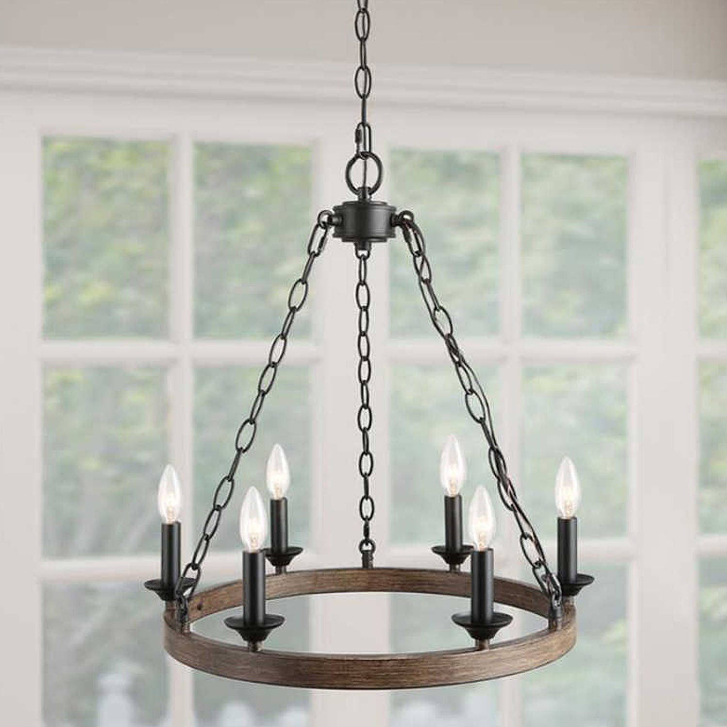 Candle Style Wagon Wheel Chandelier - Rustic Design | Sofary