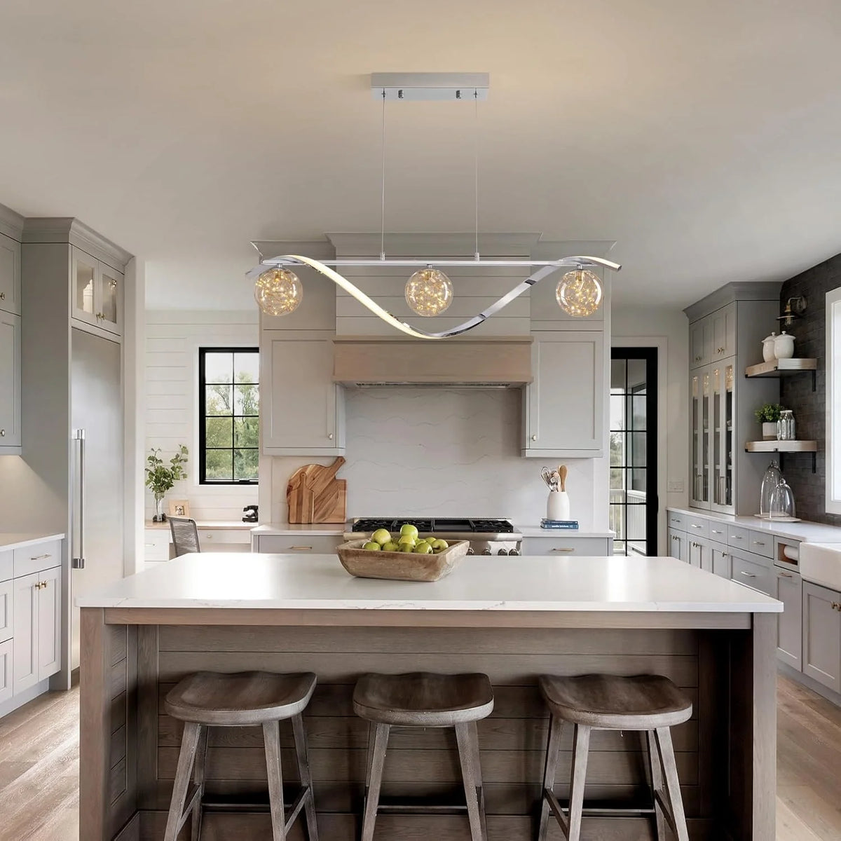 Chrome Linear LED Pendant with Glass Globe Shade - Carra Home