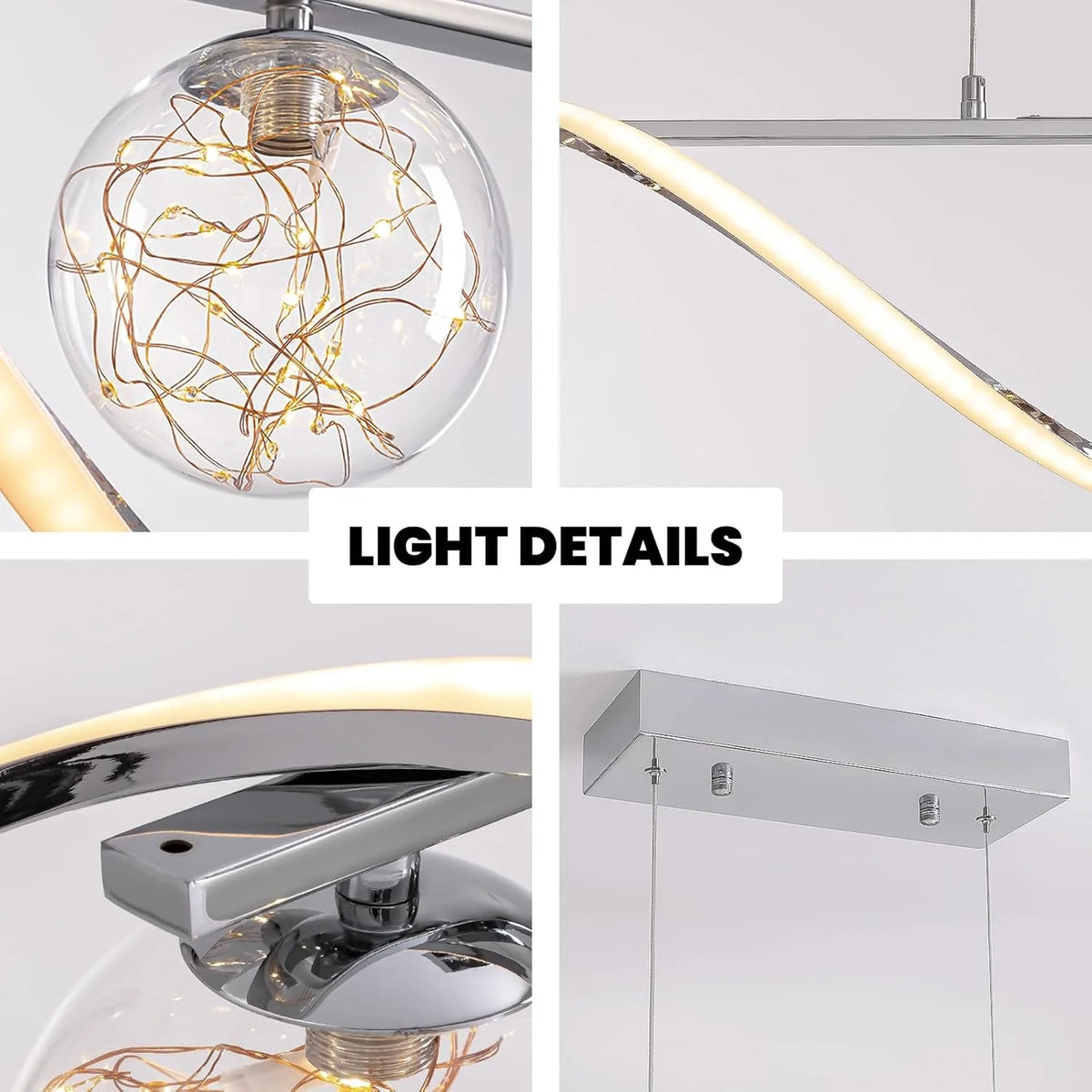Chrome Linear LED Pendant with Glass Globe Shade - Carra Home