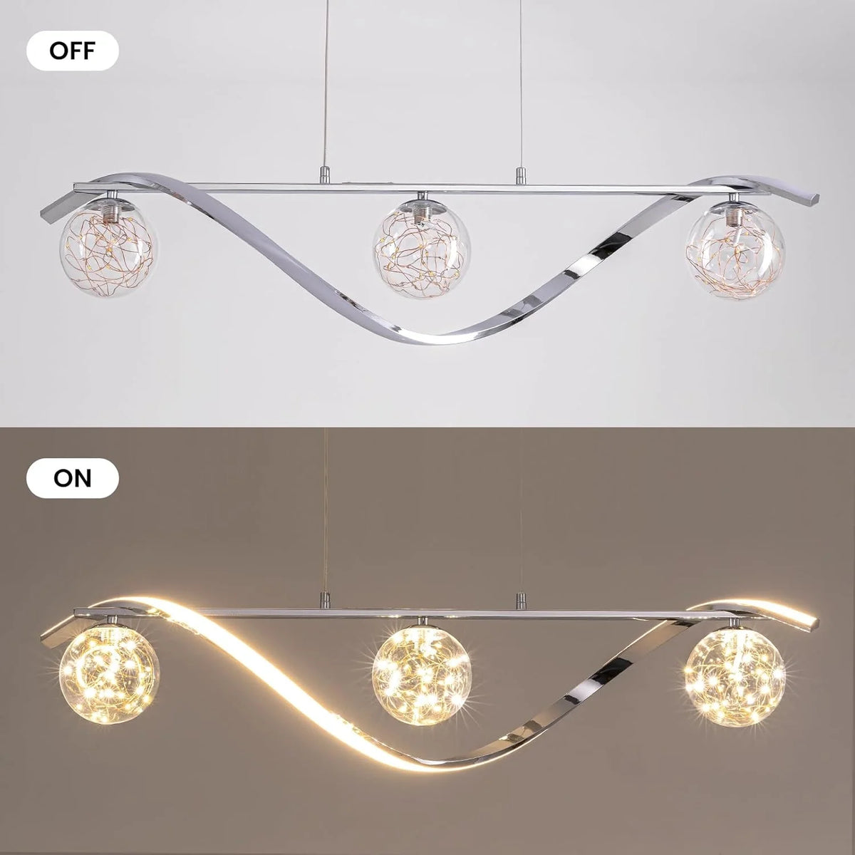 Chrome Linear LED Pendant with Glass Globe Shade - Carra Home