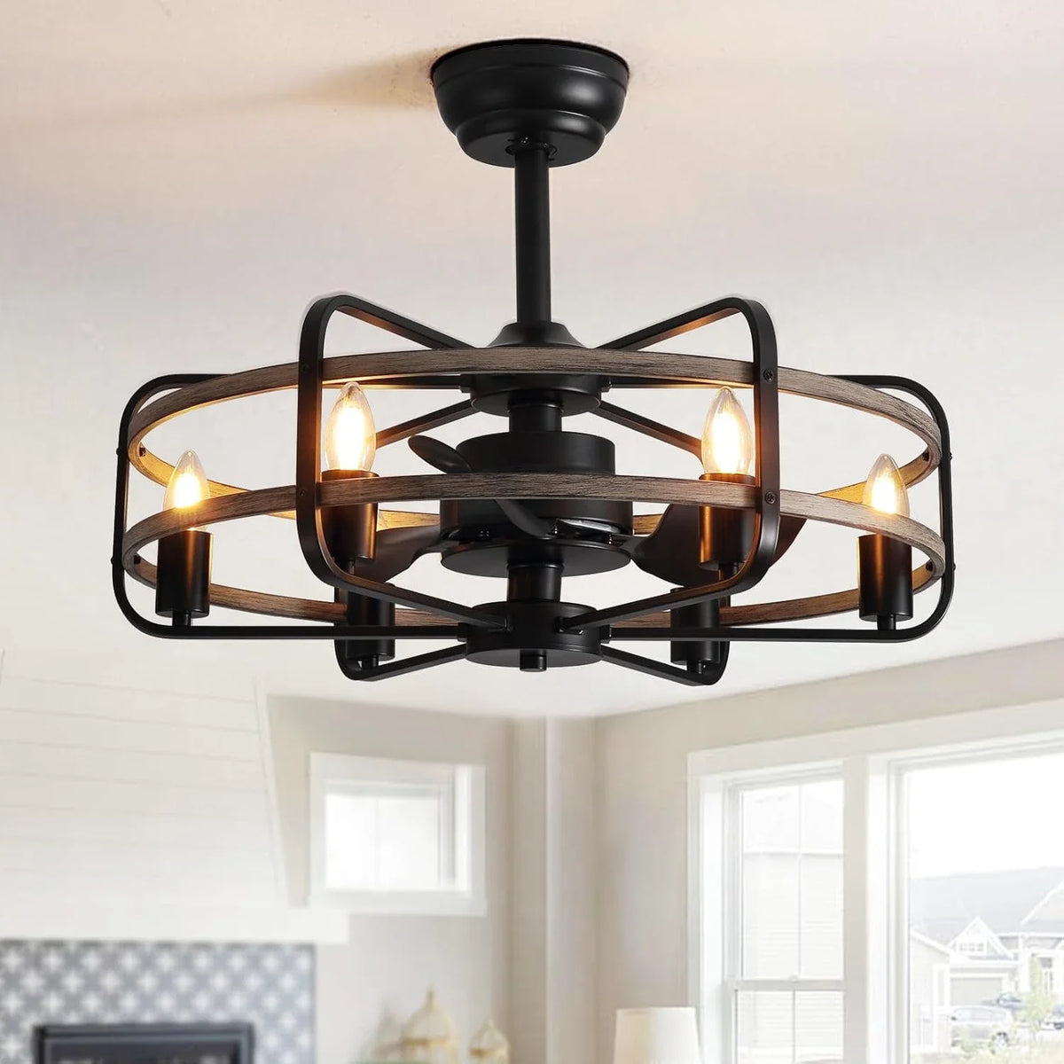 Farmhouse 25 inch Cage Ceiling Fan Light with Remote Control - CARRA HOME