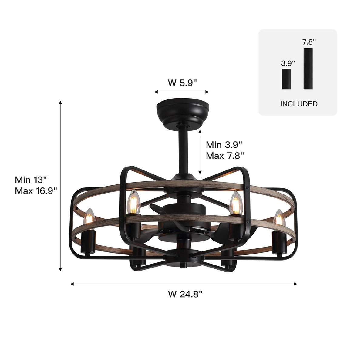 Farmhouse 25 inch Cage Ceiling Fan Light with Remote Control - CARRA HOME