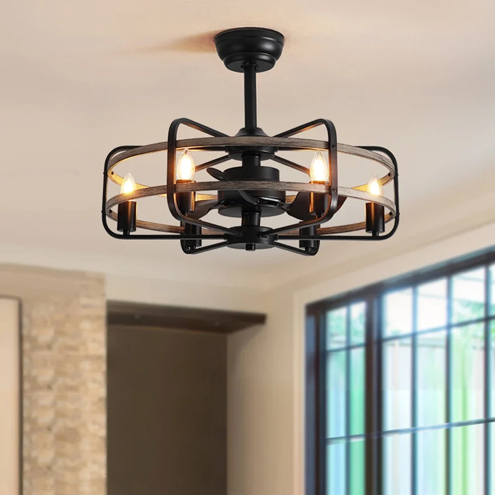 Farmhouse 25 inch Cage Ceiling Fan Light with Remote Control - CARRA HOME