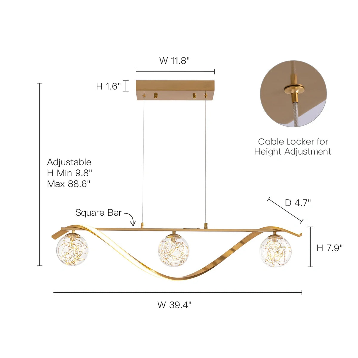 Lumenna Modern Gold Chrome Glass Globe Linear Pendant — product view 11
