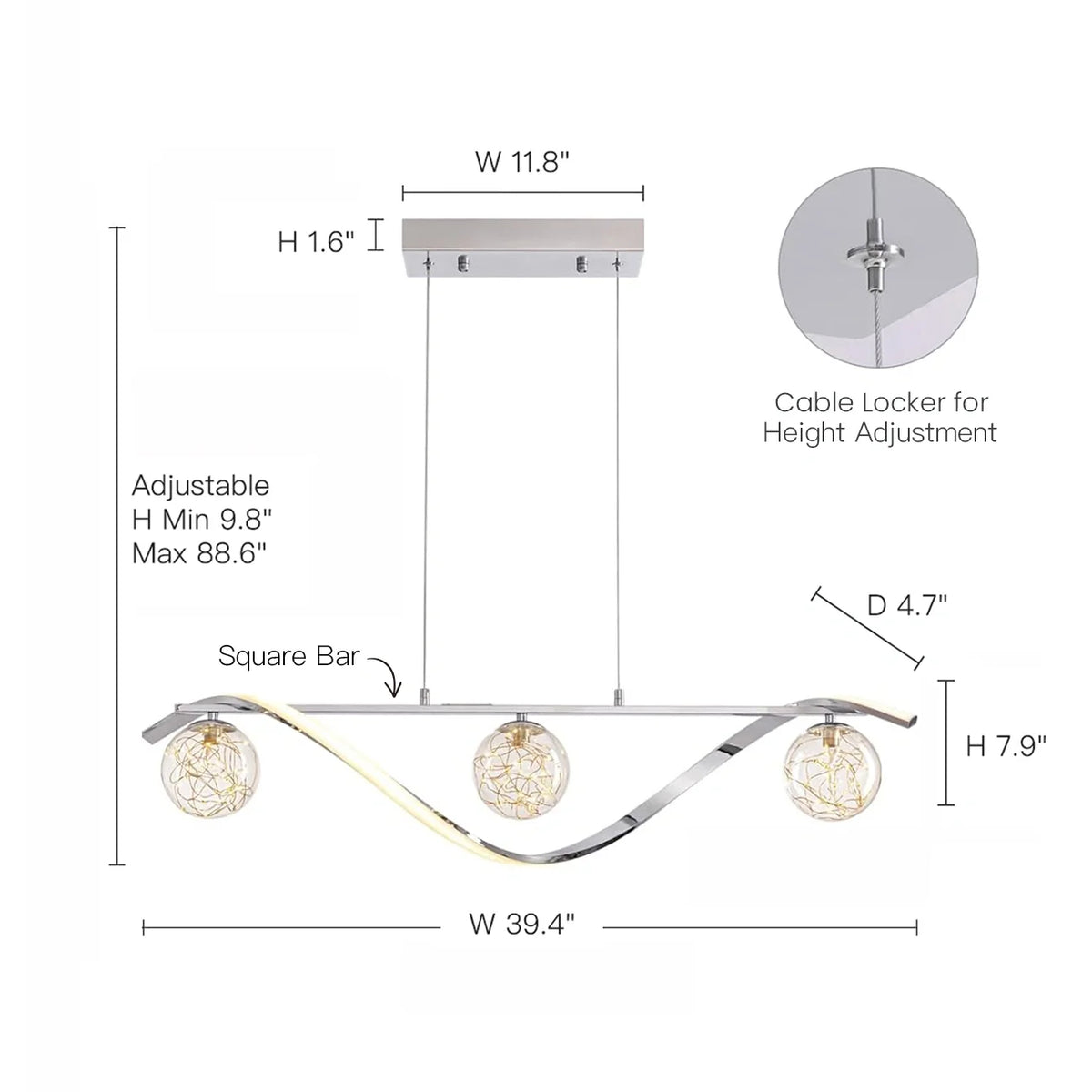 Lumenna Modern Gold Chrome Glass Globe Linear Pendant — product view 18