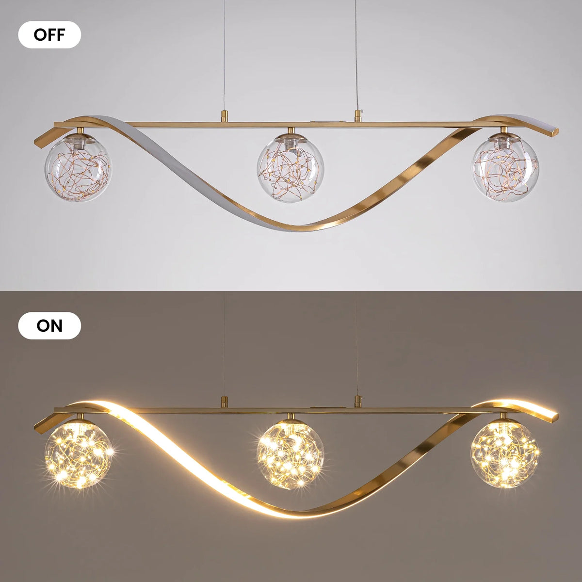 Linear LED Pendant Chandelier in Gold with Glass Globe Shade-Carra Home