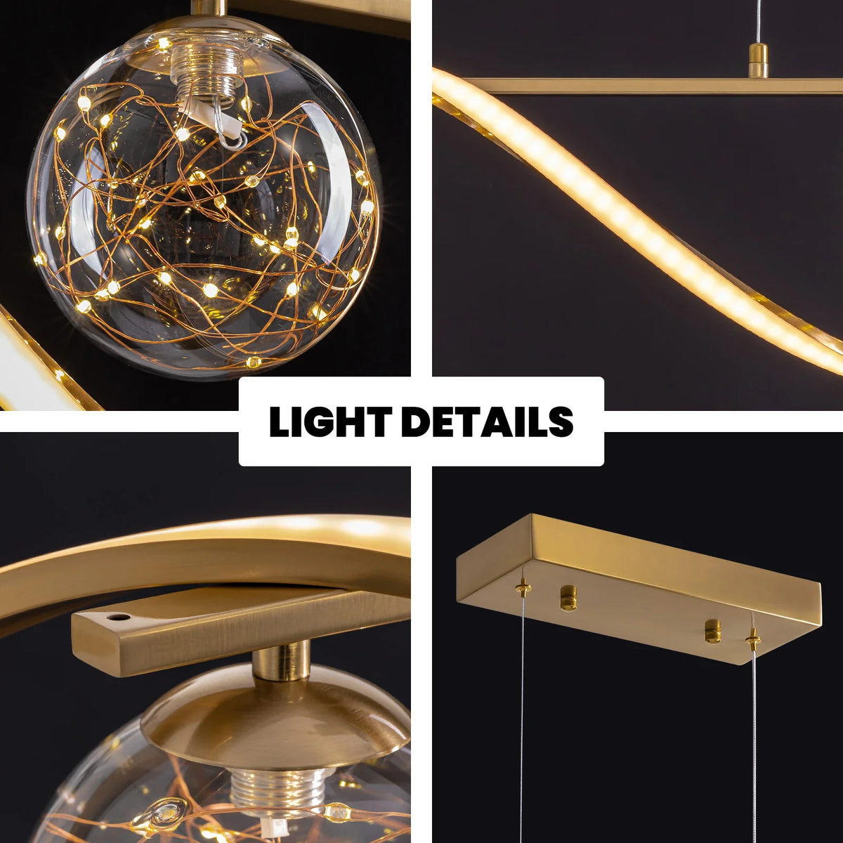 Linear LED Pendant Chandelier in Gold with Glass Globe Shade-Carra Home