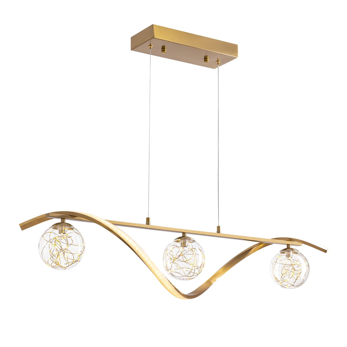 Linear LED Pendant Chandelier in Gold with Glass Globe Shade-Carra Home