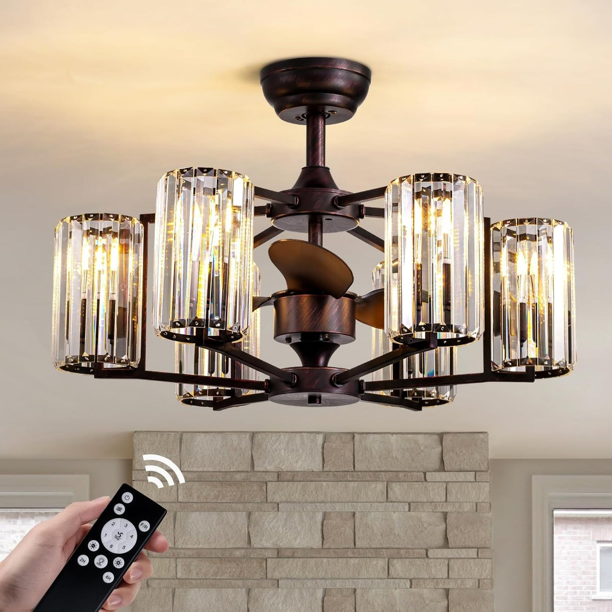 LumiBreeze 27 inch Crystal Fan Chandelier - CARRA HOME