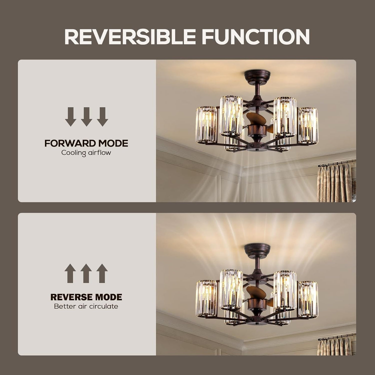 LumiBreeze 27 inch Crystal Fan Chandelier - CARRA HOME