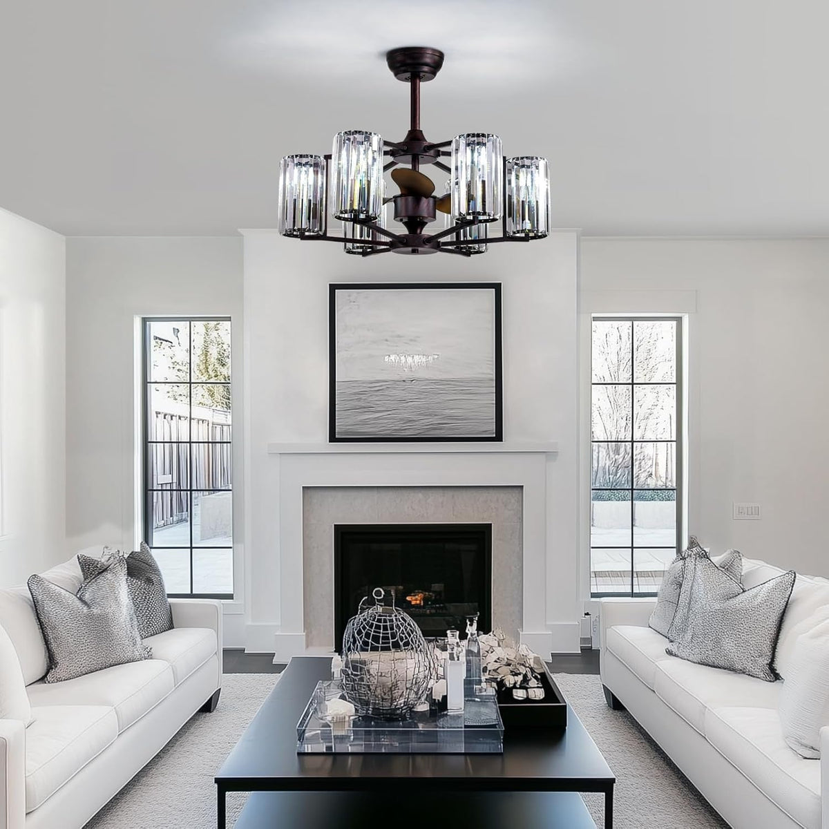 LumiBreeze 27 inch Crystal Fan Chandelier - CARRA HOME