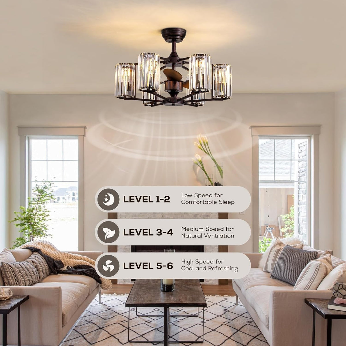 LumiBreeze 27 inch Crystal Fan Chandelier - CARRA HOME