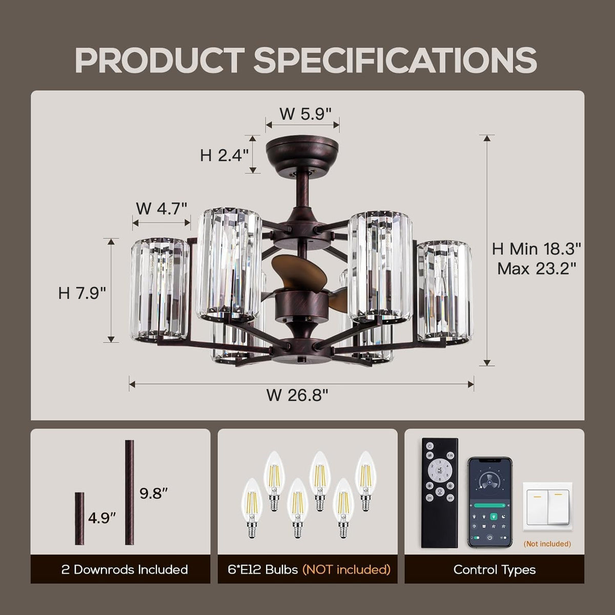 LumiBreeze 27 inch Crystal Fan Chandelier - CARRA HOME