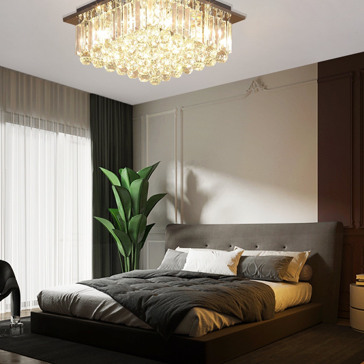Square Rain Drop Crystal Ceiling Light - Contemporary Lighting Fixture