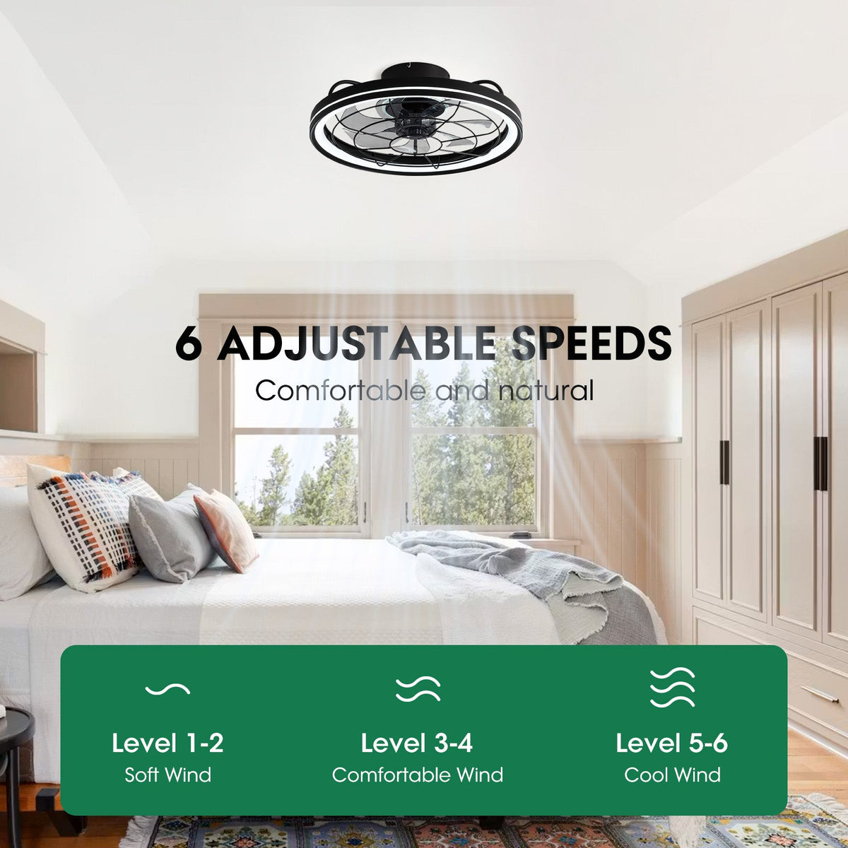 Aerox 6 Adjustable Speeds — Level 1-2 Soft Wind, Level 3-4 Comfortable, Level 5-6 Cool Wind, customizable comfort for every room and season | CARRA HOME