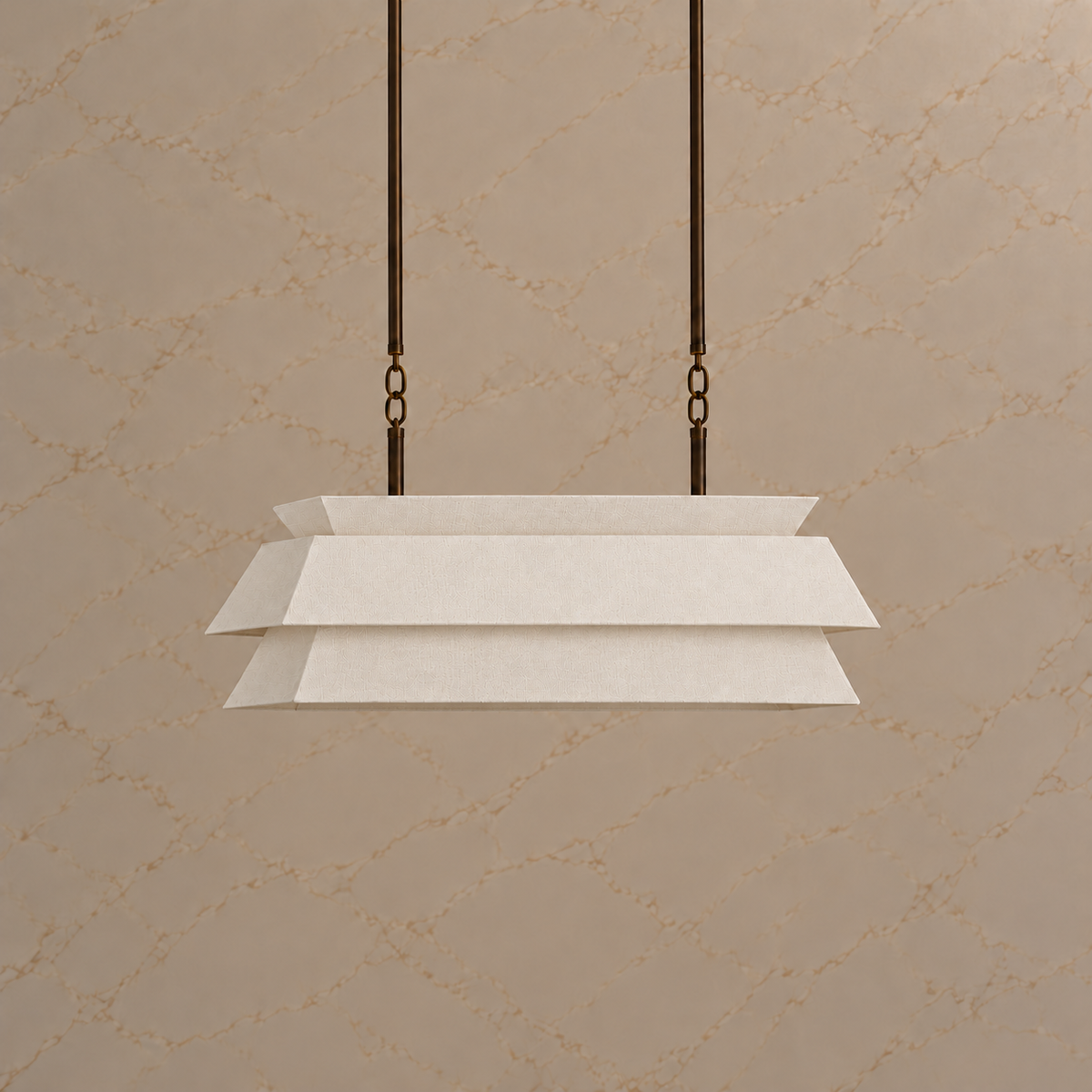 Ainsley bronze fabric chandelier with compact oval links, light off catalog view | CARRA HOME