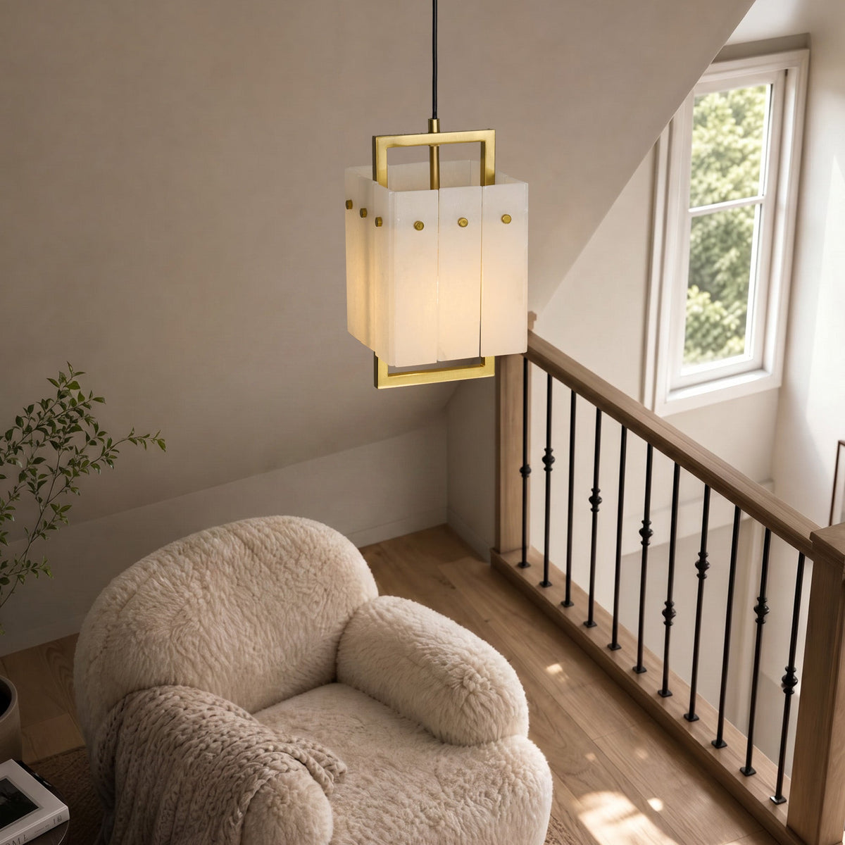 althea-modern-minimalist-brass-alabaster-corridor-living-room-with-desk-Carra Home
