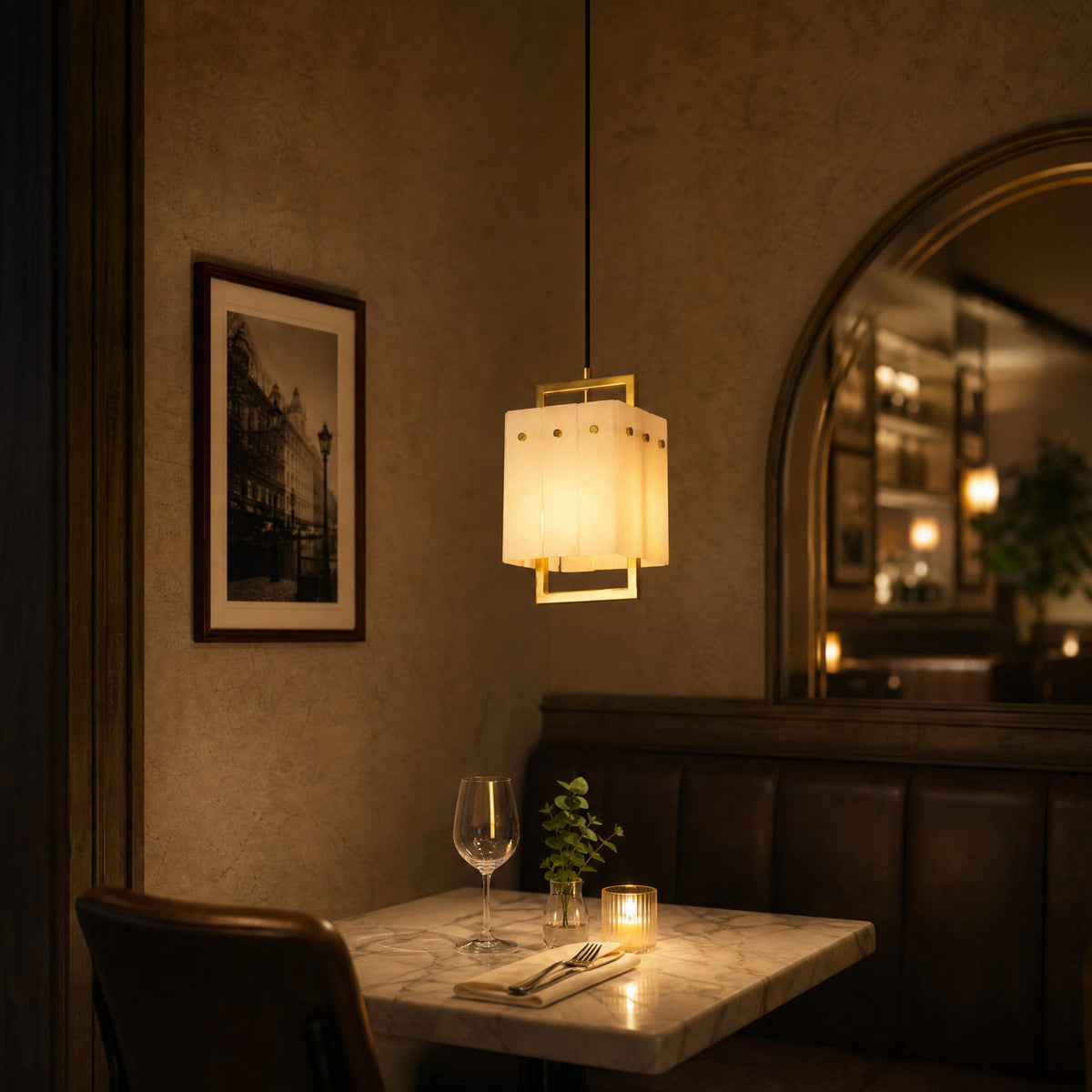 althea-modern-minimalist-brass-alabaster-corridor-living-room-with-warm-light-Carra Home