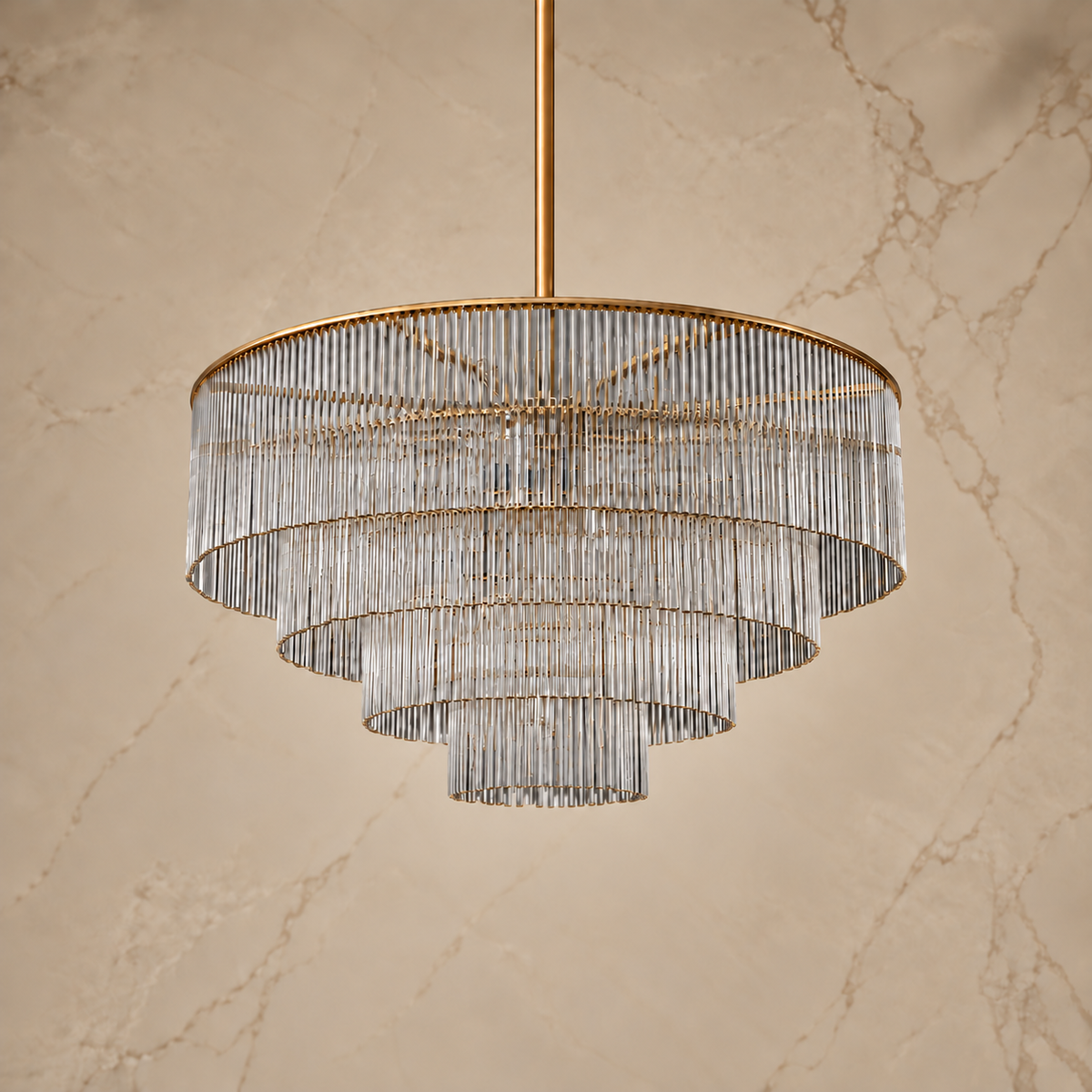Amad Glass Rod Tiered Chandelier - Gold 60 cm four-tier light off | CARRA HOME