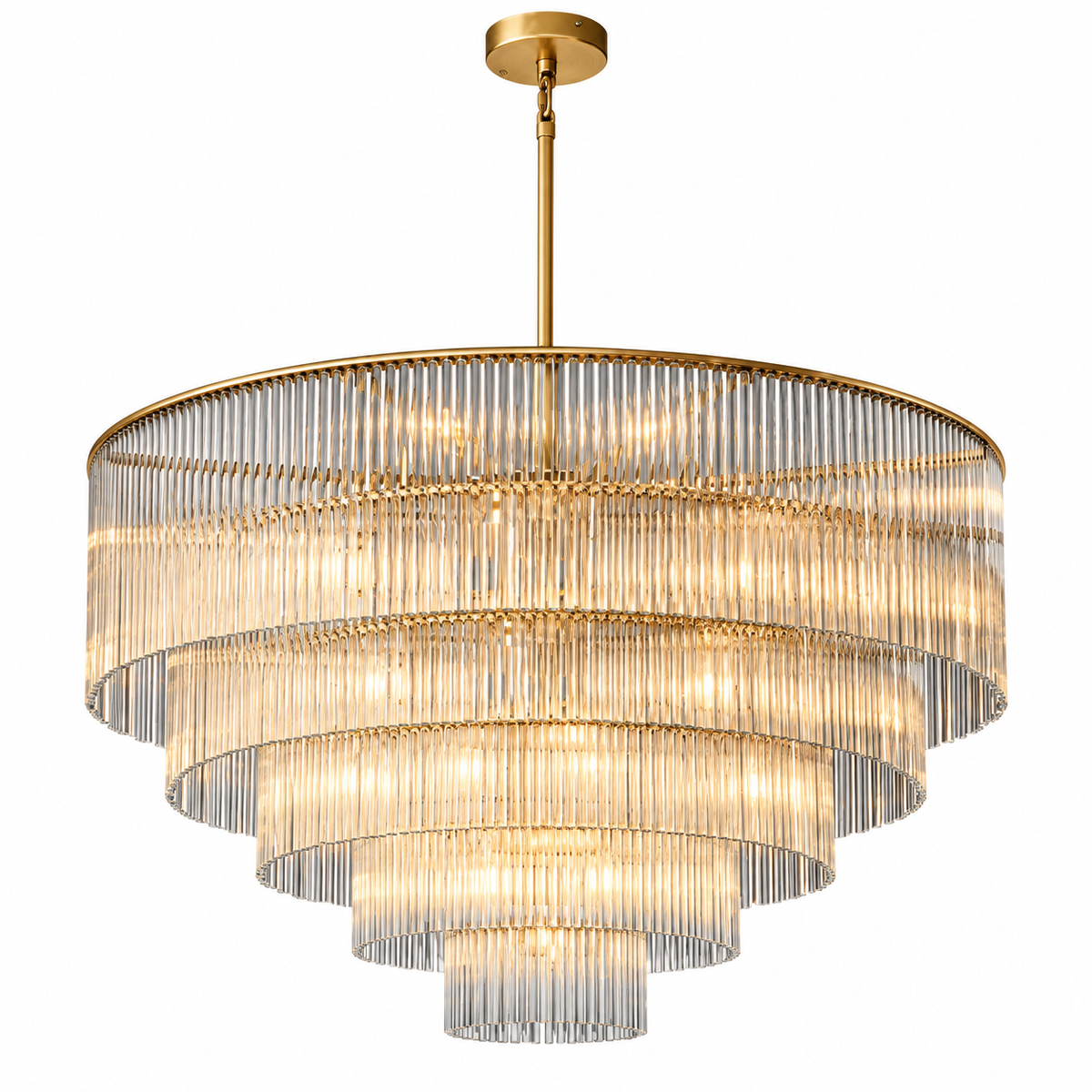 Amad Glass Rod Tiered Chandelier - Gold 80 cm five-tier white background | CARRA HOME