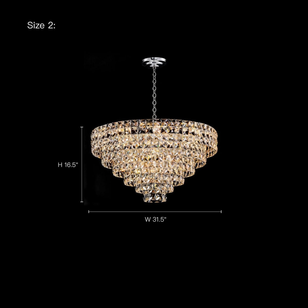 Aria Modern Gold K9 Crystal Glacier Irregular Three-Color Dimming Chandelier (Size 2) — dimensions: Height 16.5 inches, Width 31.5 inches, perfect for spacious living rooms or grand bedrooms | Carra Home