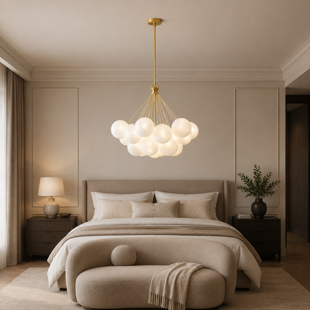 Arlo Opal Glass Cluster Chandelier in a bedroom