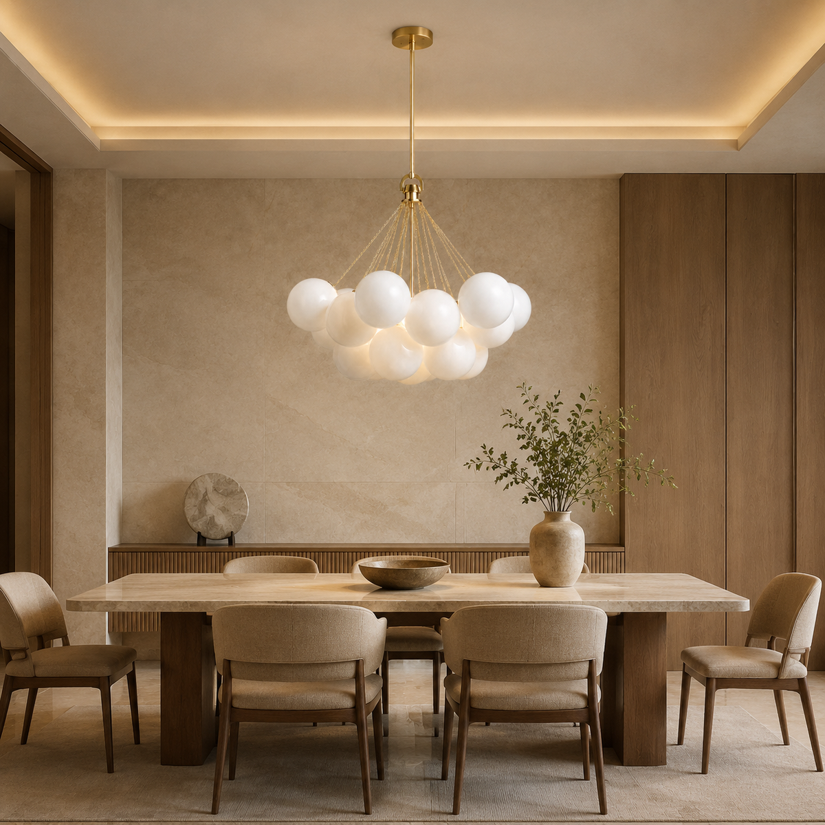Arlo Opal Glass Cluster Chandelier in a dining room