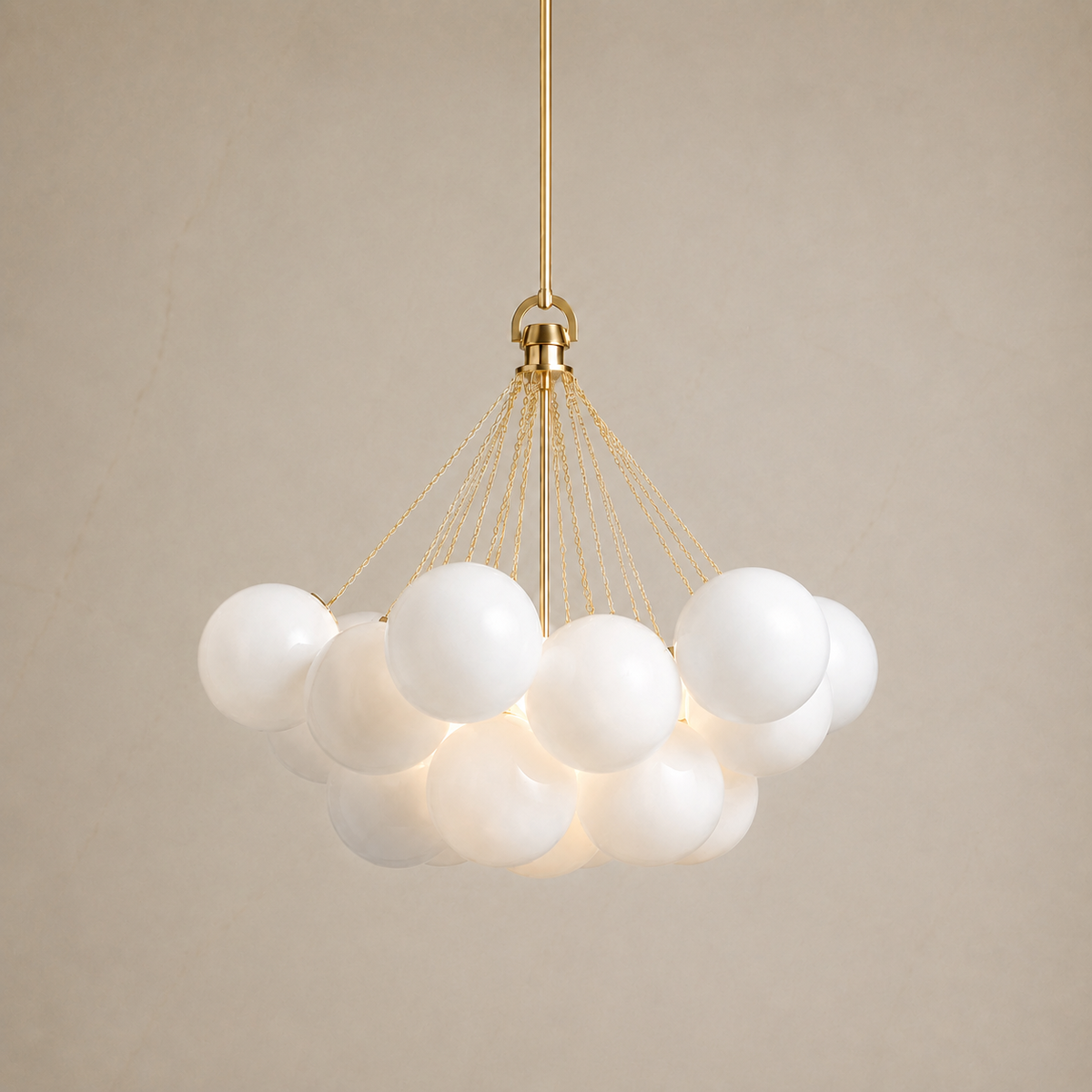 Arlo Opal Glass Cluster Chandelier in gold, light on
