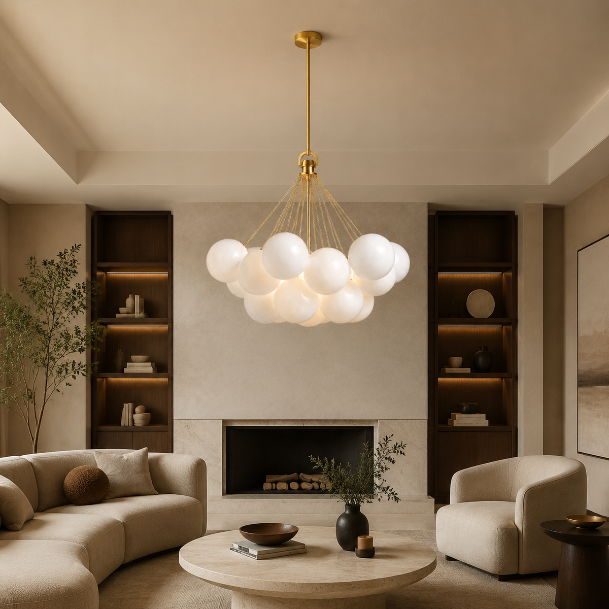 Arlo Opal Glass Cluster Chandelier in a living room