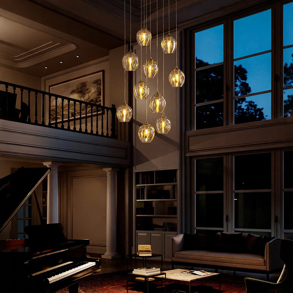 aura-luxury-glass-chandelier-in-high-end-living-room-Carra Home-lighting