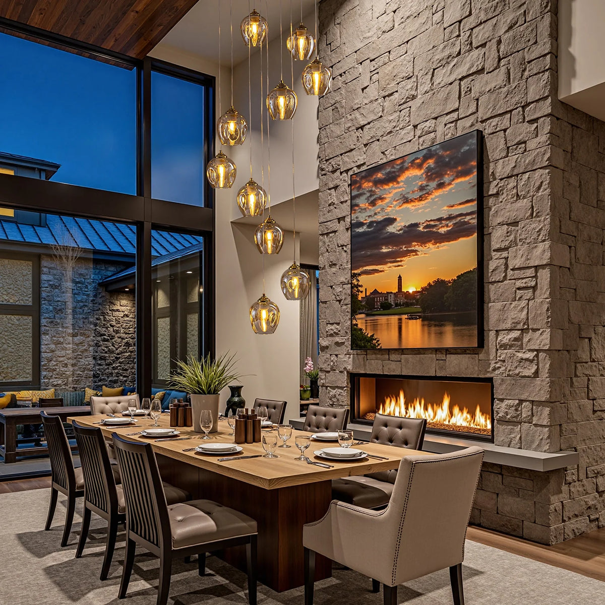 aura-luxury-glass-chandelier-installed-in-high-ceiling-Carra Home-lighting
