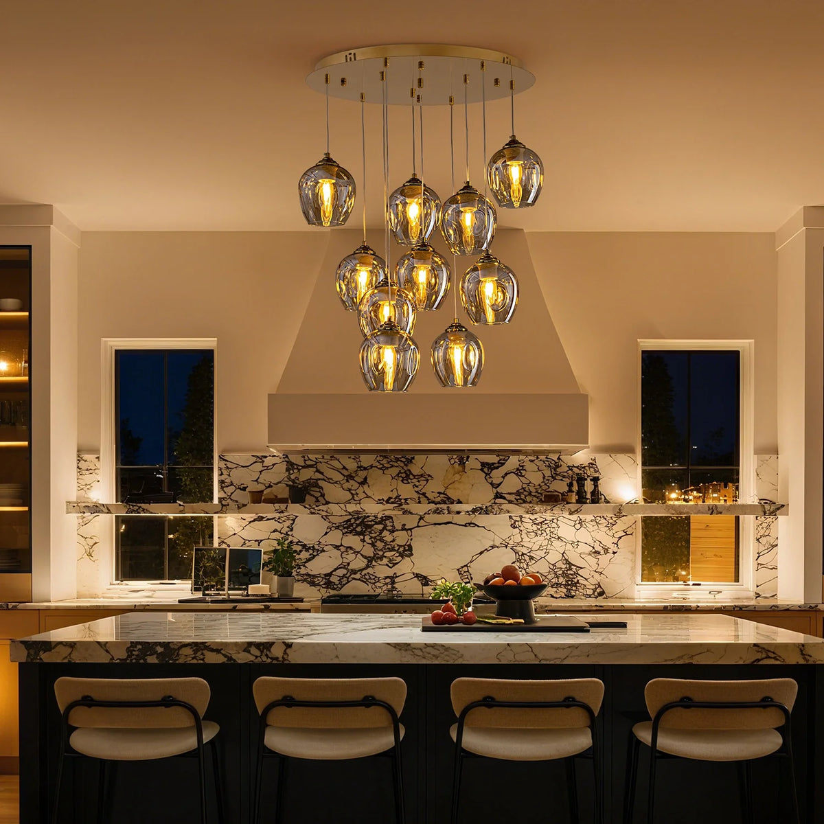 aura-luxury-glass-chandelier-in-kitchen-room-Carra Home-lighting