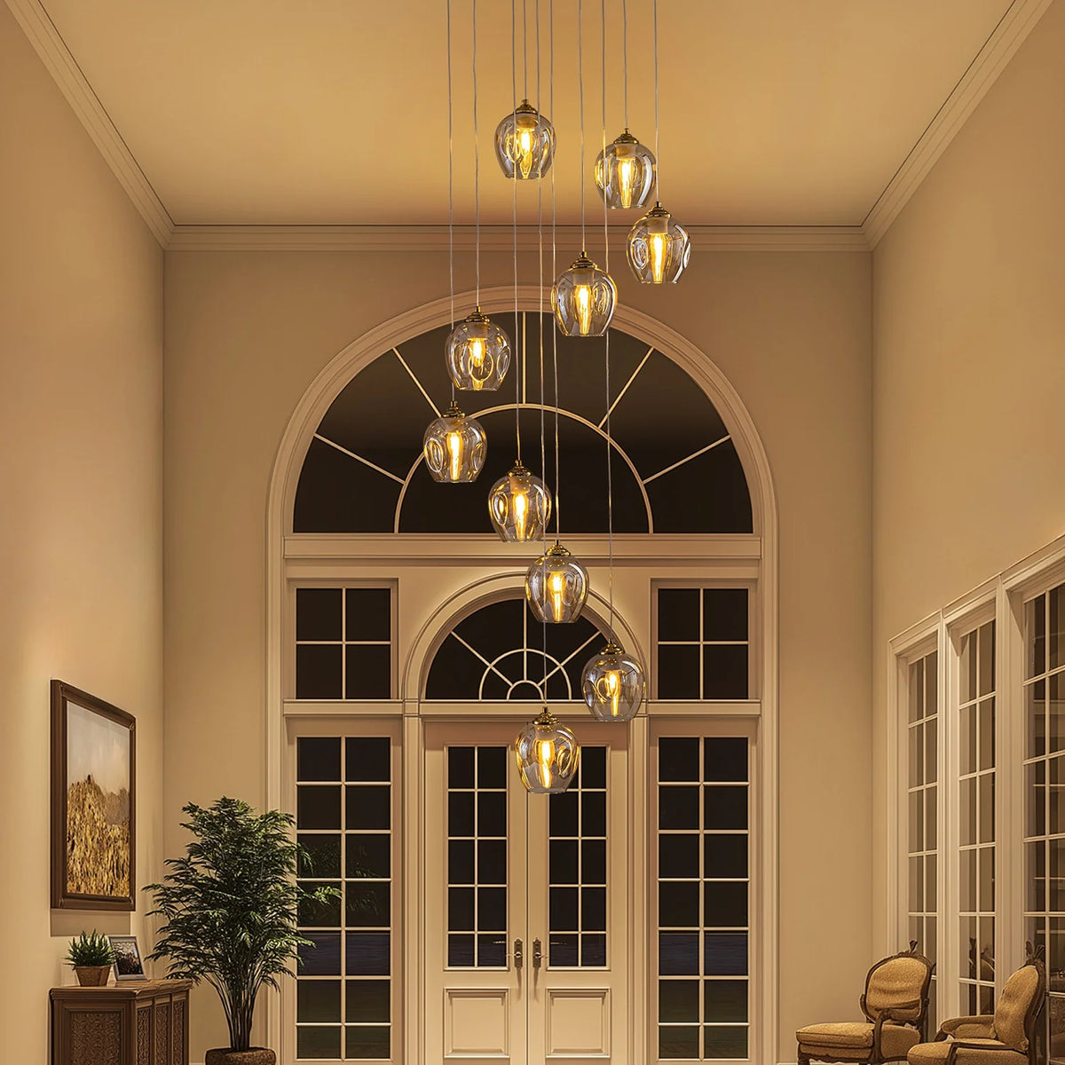 aura-luxury-glass-chandelier-in-entryway-Carra Home-lighting