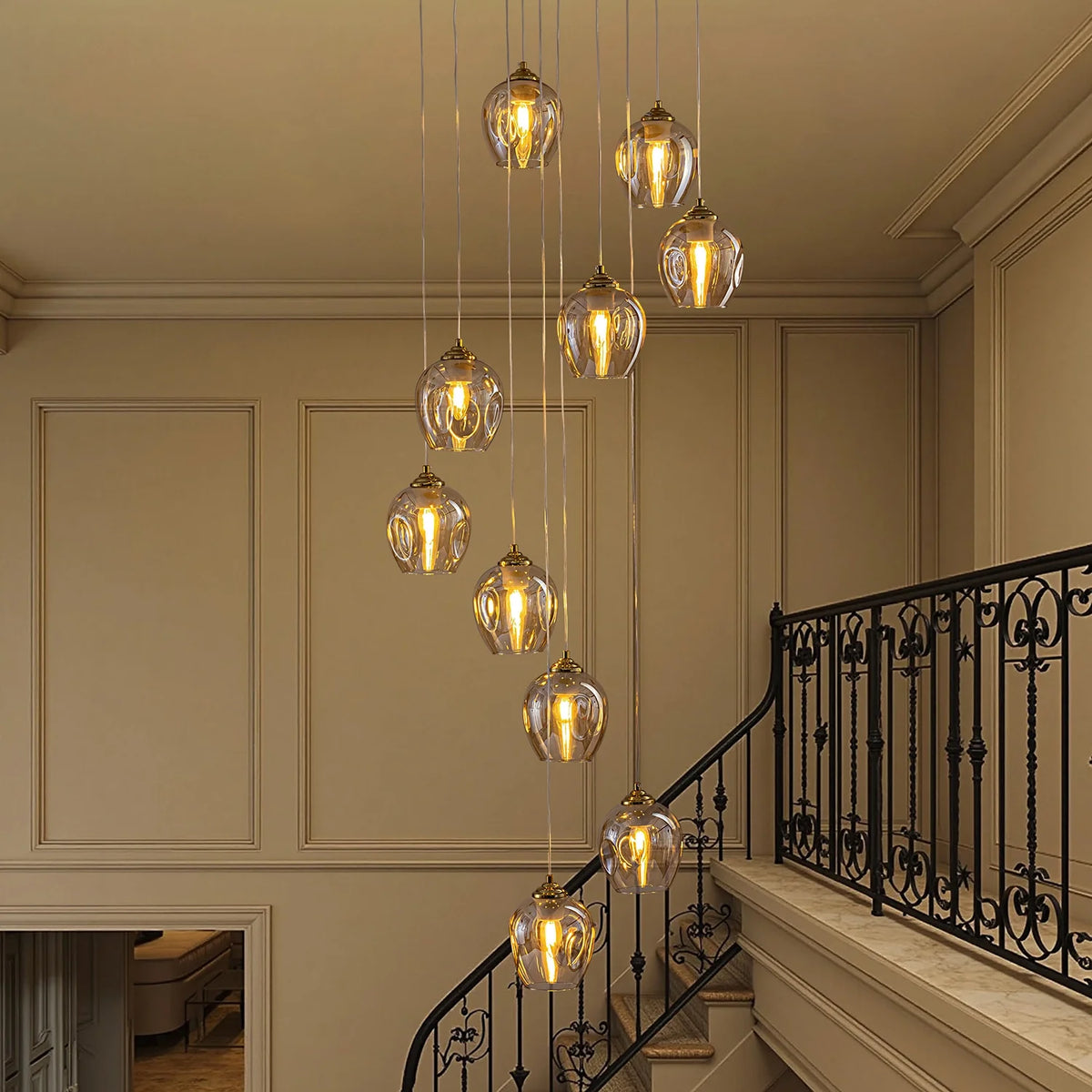 aura-luxury-glass-chandelier-in-foyer-Carra Home-lighting