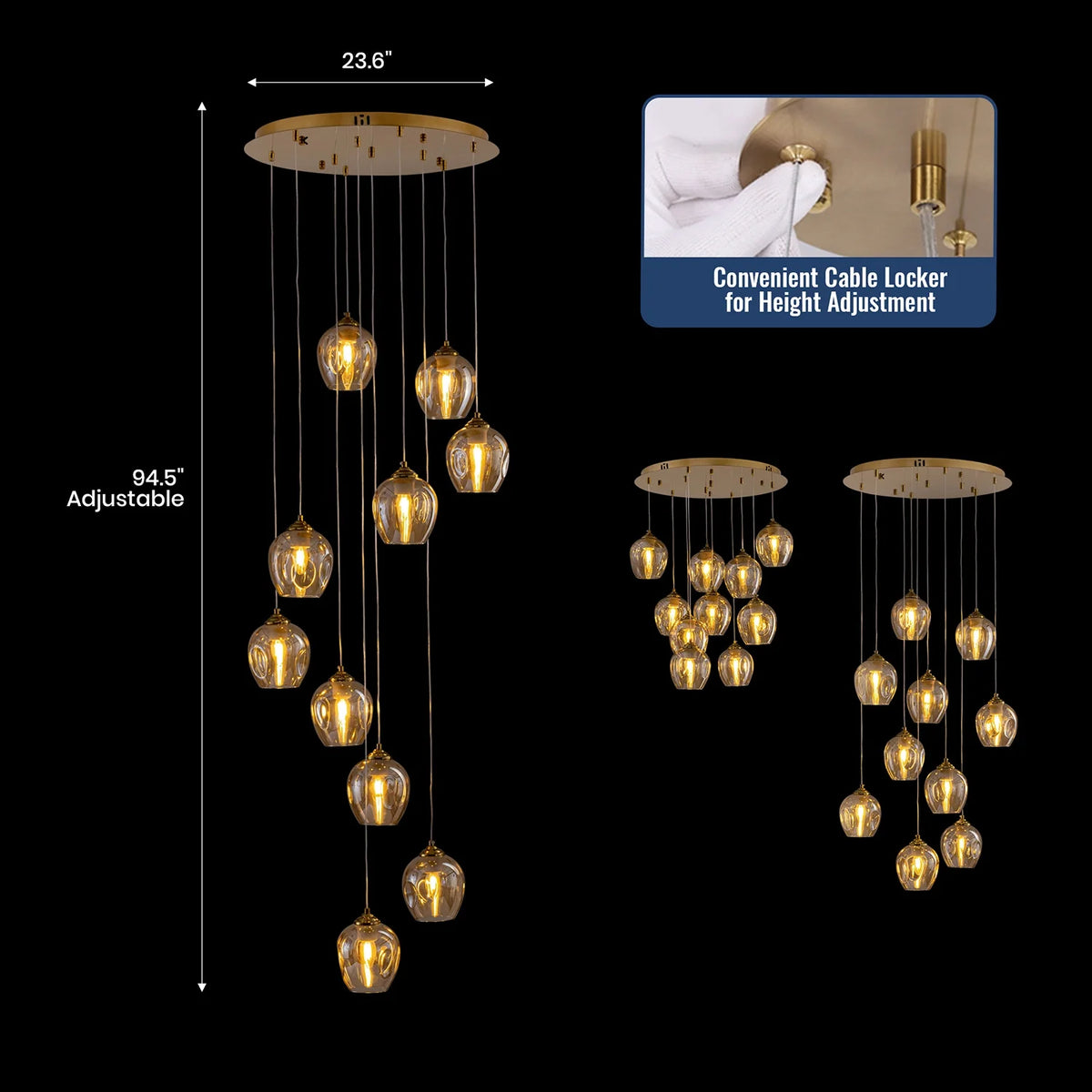 dimension-of-aura-luxury-glass-chandelier-in-foyer-Carra Home-lighting